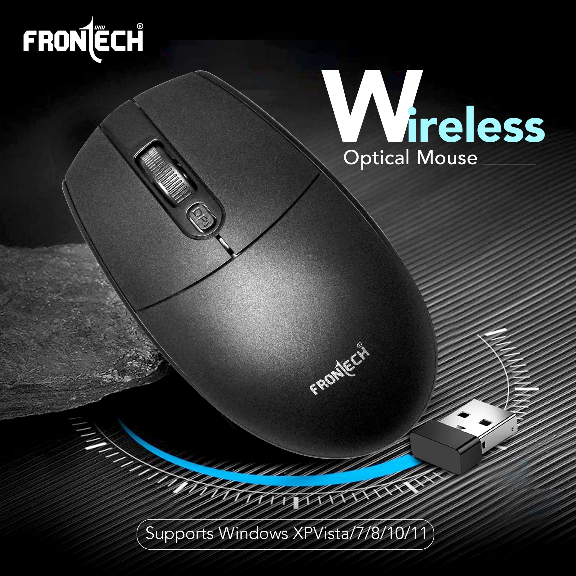 Frontech Wireless Optical Mouse | 2.4GHz | 1600DPI | USB Nano Receiver | Ergonomic Design | Black (MS-0056) Frontech Wireless Optical Mouse | 2.4GHz | 1600DPI | USB Nano Receiver | Ergonomic Design | Black (MS-0056)